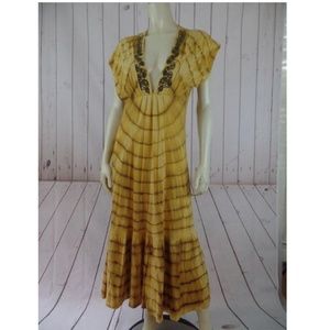 Language Anthropologie Dress S Yellow TieDyeCotton